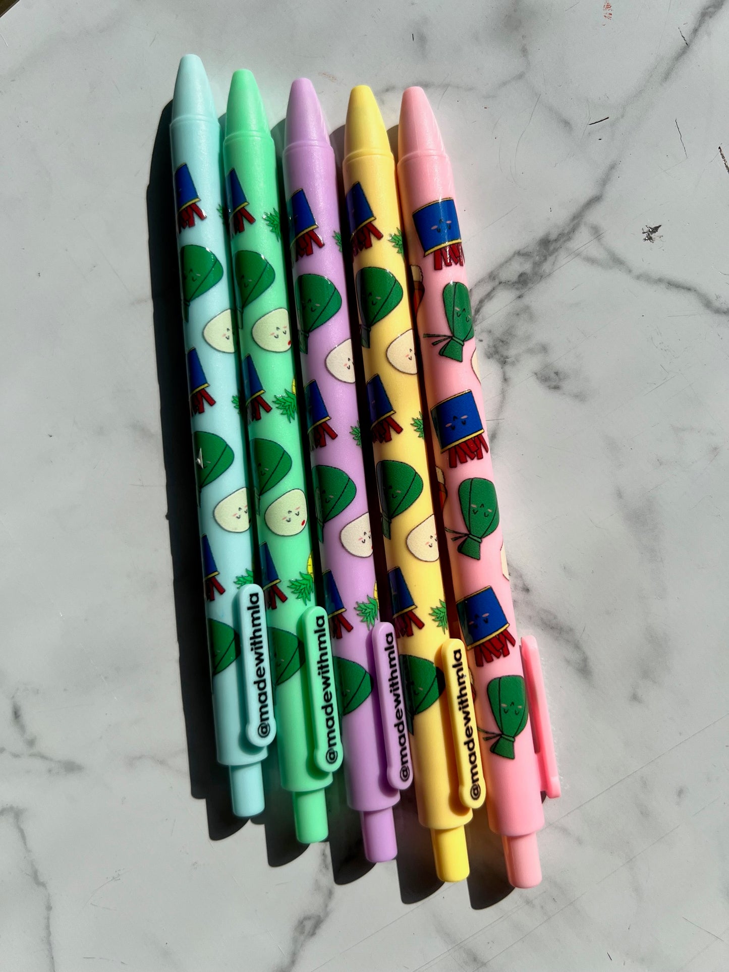 SET of 5 Local Grinds print on Pastel Gel Pens