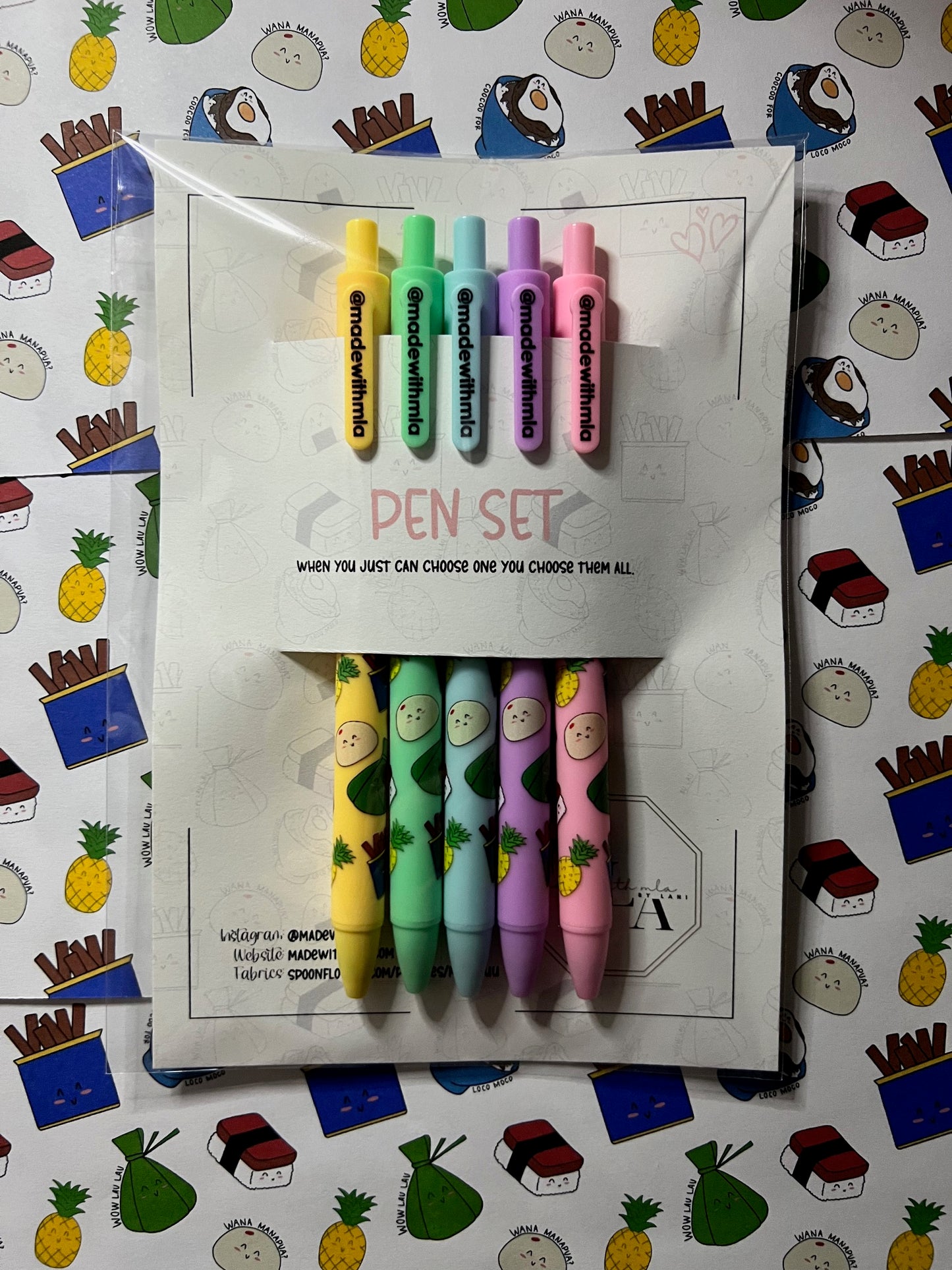 SET of 5 Local Grinds print on Pastel Gel Pens
