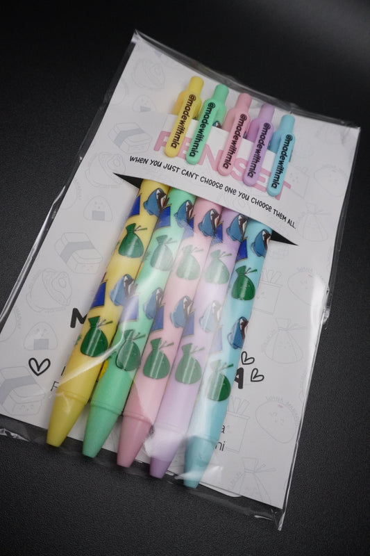 SET of 5 Local Grinds print on Pastel Gel Pens